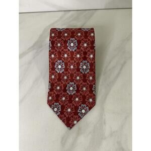 Ermenegildo Zegna red/lt blue/white floral/medallion Italian silk neck tie